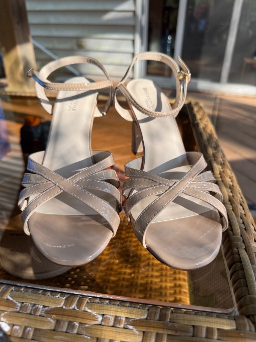 Women’s Beige Strappy Block Heel Sandals - Ankle Strap Size 10W